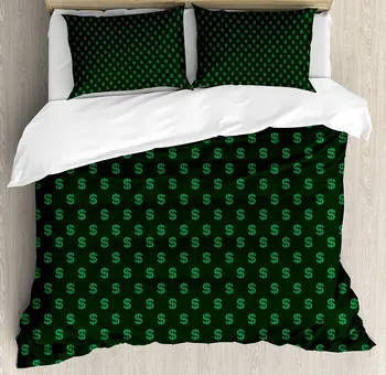 

Money Duvet Cover Set Pattern of Dollar Symbols on Dark Green Background Monetary Sign of USA Bedding Set Hunter Green