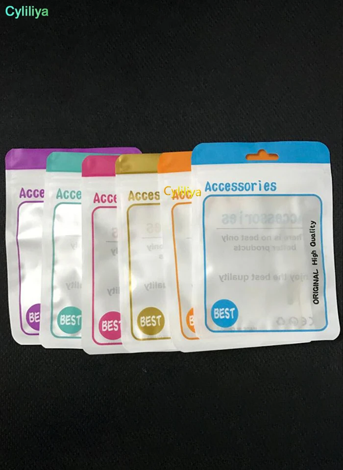 

100 Universal Android Apple mobile phone accessories packaging zipper bag with hang hole for earphone data cable charger adapter