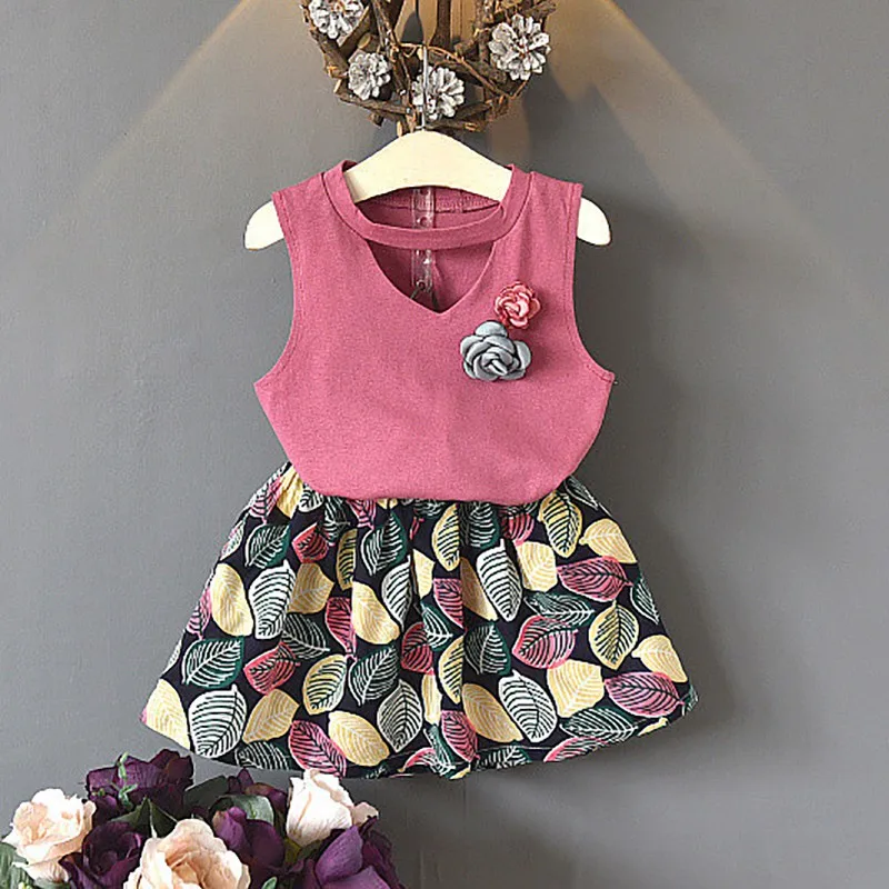 

2019 Children Baby Girl Clothes Summer New Girls Clothing Sets Kids Cotton clothes Toddler Chiffon Flower Vest+Shorts 3-8Y