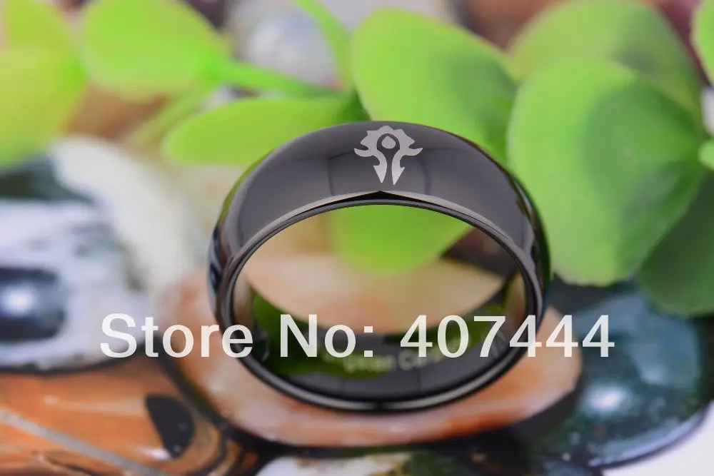 Free Shipping YGK JEWELRY Hot Sales 8MM Black Dome World of Warcraft Horde New Tungsten Carbide Wedding Ring 6