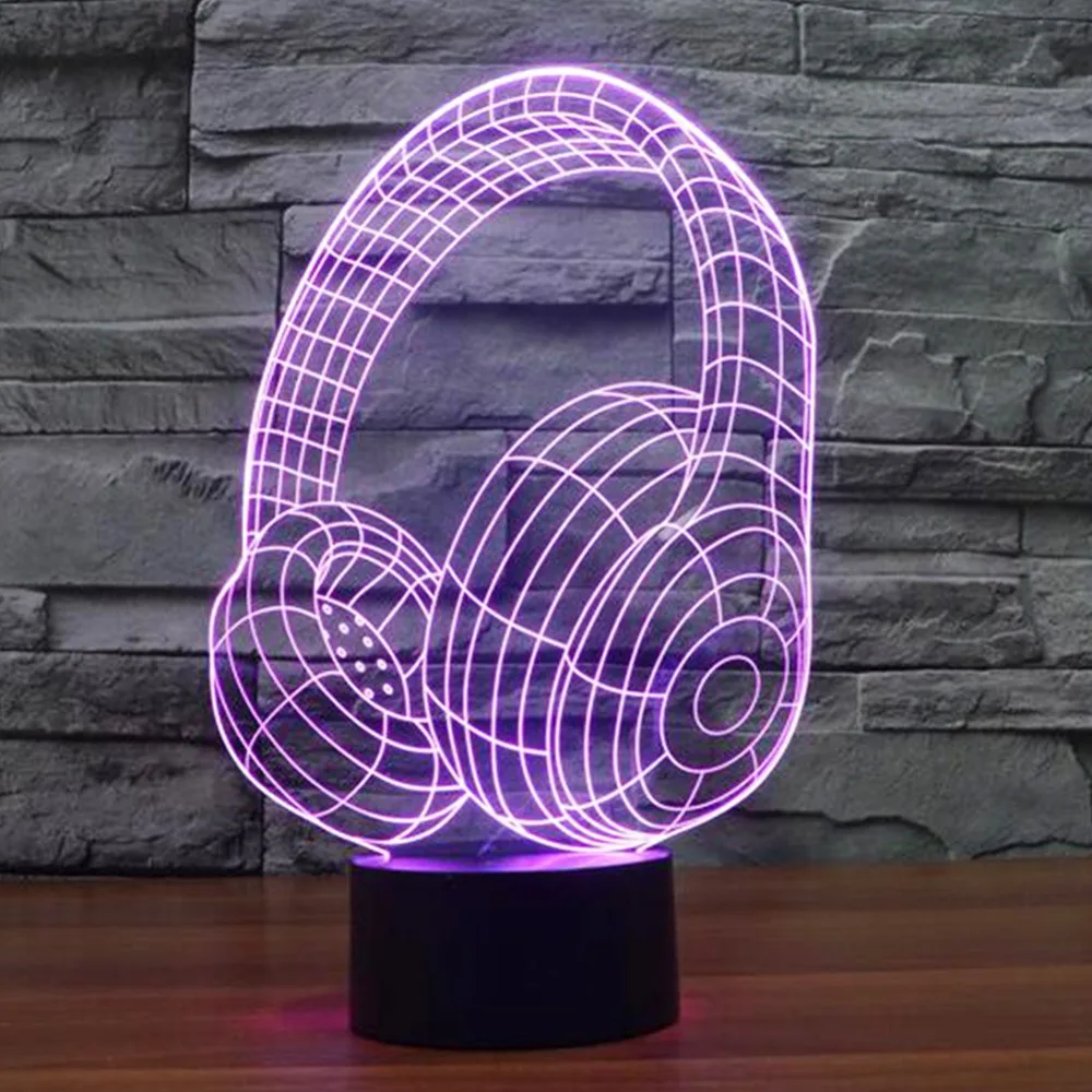 3D DJ наушники Иллюзия светодиодный USB ночник студия Музыка наушники для контроля звучания красочные наушники форма светодиодный настольная лампа украшение дома