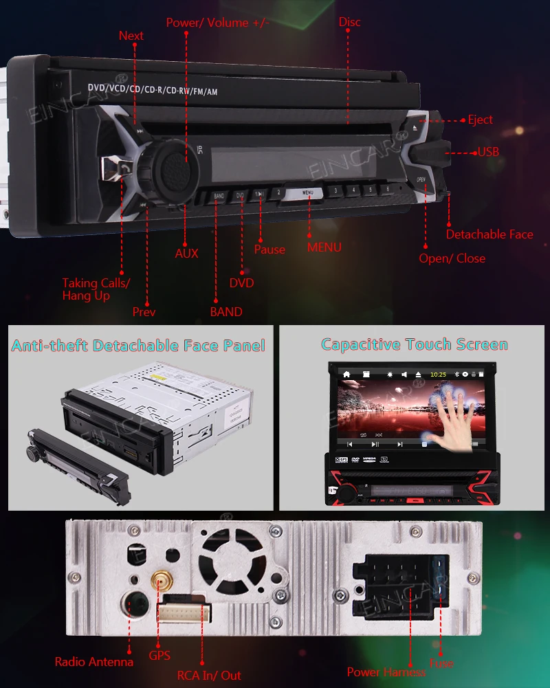 Perfect Touchscreen Car Stereo Autoradio GPS Navigation Car DVD Player Car Radio Detachable Panel Car Head unit Bluetooth Colorful Key 1
