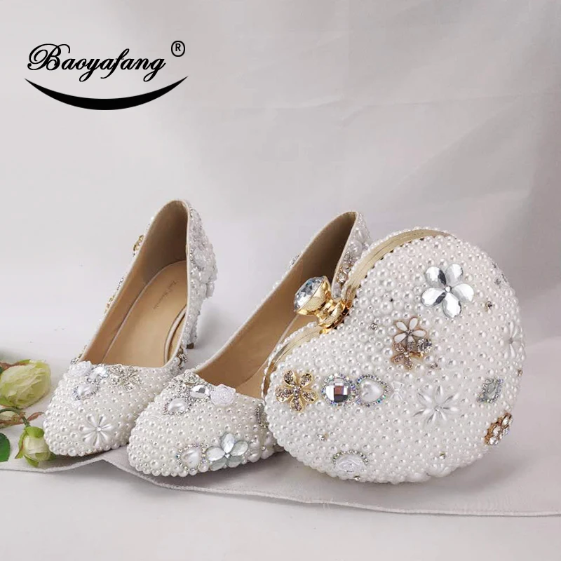 BaoYaFang Women wedding shoes with matching bags High heels