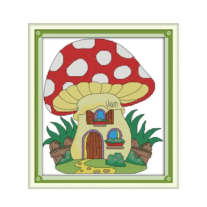 Mushroom House Counted Cross Stitch 11CT 14CT Joy Sunday Cross Stitch