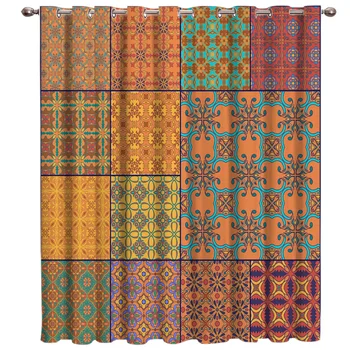 

Retro Ethnic Square Pattern Room Curtains Large Window Curtain Lights Bedroom Outdoor Window Treatment Ideas Curtains And Drapes