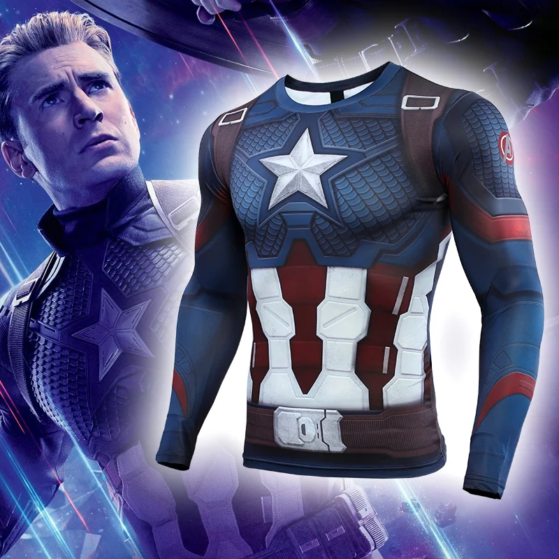 VIP FASHION Women Men Avengers Endgame Captain American 3D Printed Tight Compression Shirt Cosplay Costume Tops Gym Fitness Tee VIP FASHION Women Men Avengers Endgame Captain American 3D Printed Tight Compression Shirt Cosplay Costume Tops Gym Fitness Tee