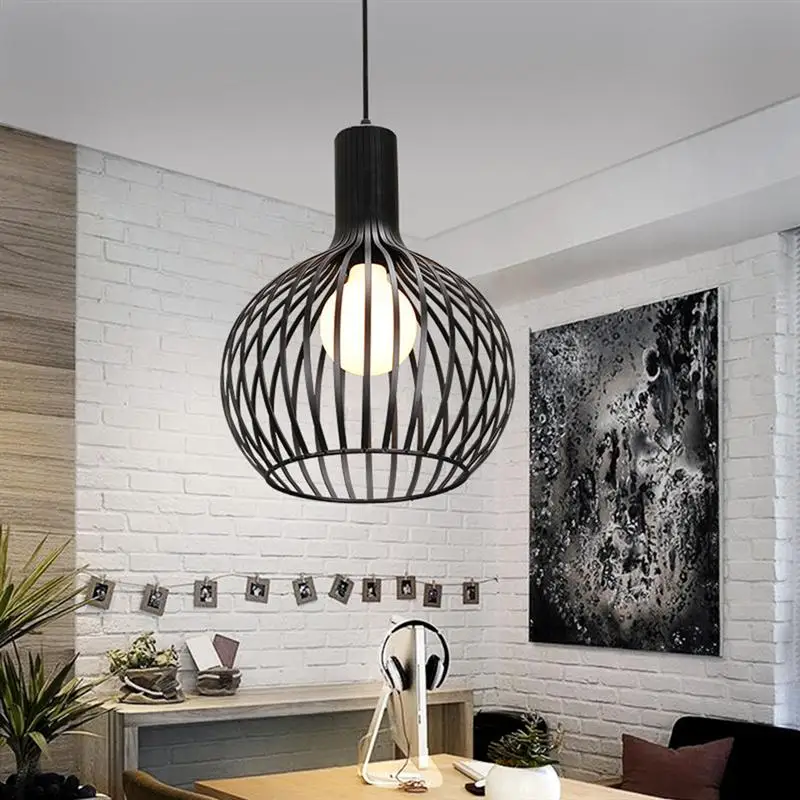 

Creative Personality Wrought Iron New Chinese Restaurant Tea House Pendant Light Interior Bird Cage Shape Pendant Lamp