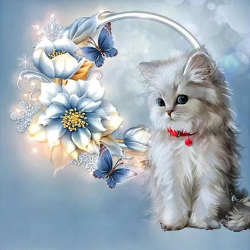 

25x25cm Fantasy Kitten Butterfly Diamond Painting 5D Resin Round Diamond Cross Stitch Home Hand-sewing Painting Decoration