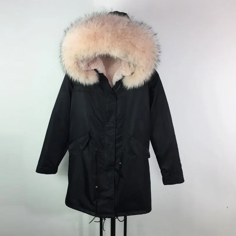 2018 Winter Nieuwe Mode Zwarte Jas Waterdichte stof Vrouwen bont Parka Licht roze bontjas 2018 Winter Nieuwe Mode Zwarte Jas Waterdichte stof Vrouwen bont Parka Licht roze bontjas