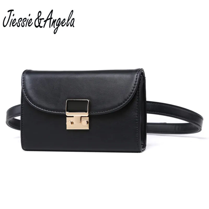 

Jiessie & Angela Casual Waist Bags PU Leather Soft Flap Bag For Woman Black Solid Bag Phone Bag Vintage Lock Fanny Bolso
