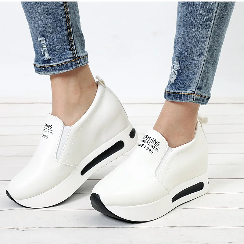 

Women Creepers Spring Increasing Height Shoes Casual Slip On Moccasins Platform Wedge Heel Fashion Elastic Band Footwear