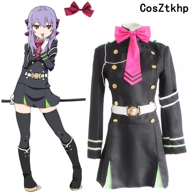 

Anime Seraph Of The End Owari no Seraph Hiiragi Shinoa Cosplay Costumes Full Sets (Dress+Belt+Necktie+Armband+String+Headwear)