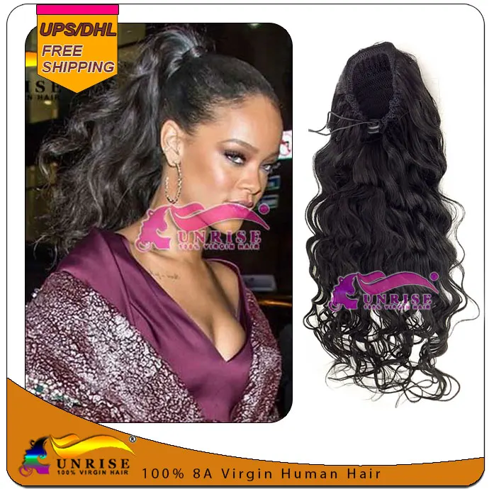 Rihanna Long Wavy Virgin Brazilian Human Hair Ponytail Drawstring