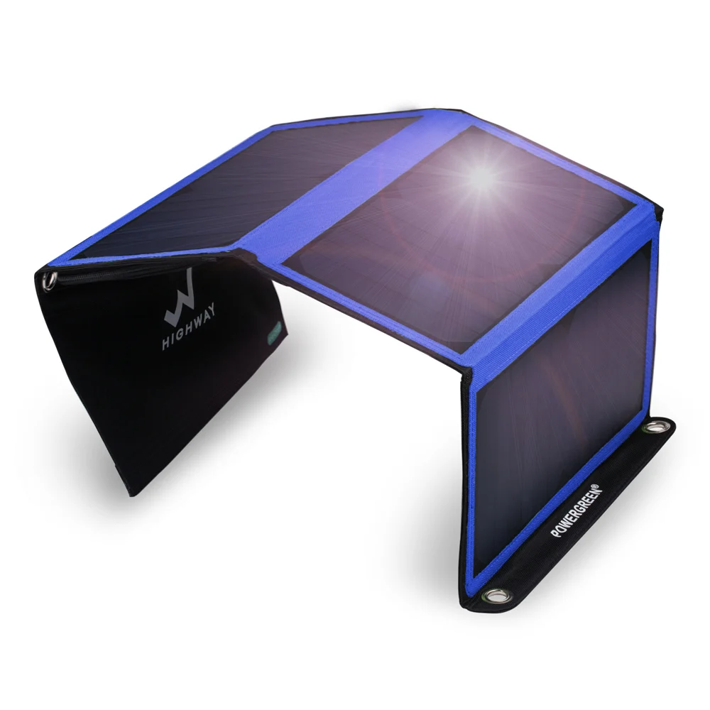 

PowerGreen Quick Charging SUNPOWER Panel 21W Folding Solar Charger Bag Mobile Phone Solar Power Bank