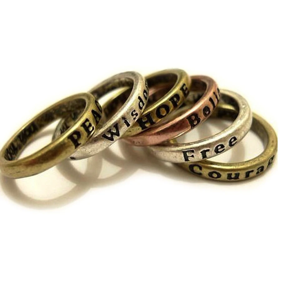 Набор Колец Boho Vintage 8 шт./компл. бронзовый/серебряный цвет надпись Hope/Free/Wisdom/Belief/Peace