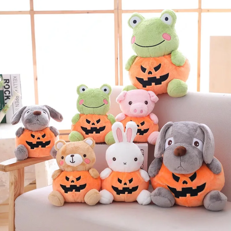 

Halloween Pumpkin Shape Animals Dolls Creative Plush Bear Frog Dog Pig Plush Toys 25cm 35cm Soft PP Cotton Stuffed Animals Gifts