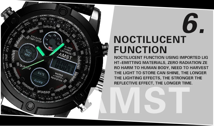 Мужские часы Роскошные известный бренд AMST мужские спортивные часы кожаный ремешок хорошее качество водонепроницаемые кварцевые наручные часы