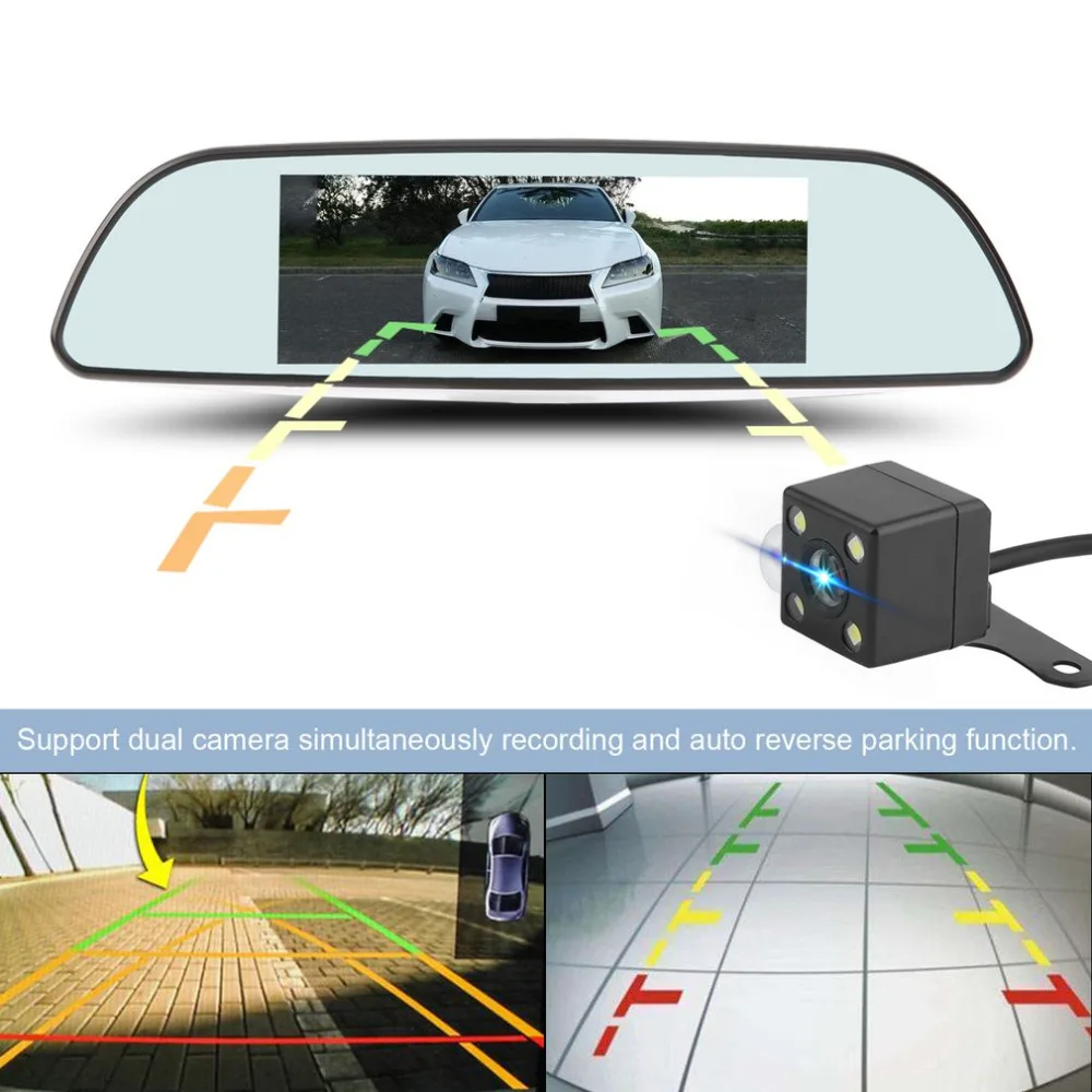 1280*480 Car Rear View Mirror Video Record Camera 140 Degree High
