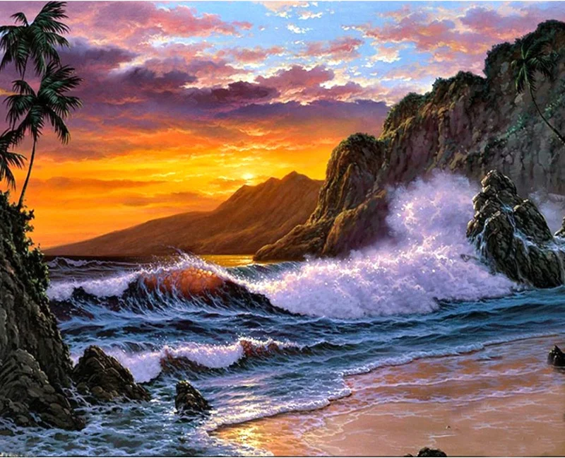 

Diamond Painting Landscape Sunset Beach Cross Stitch Home Decoration Gift Diy 5D Diamond Embroidery Full Round Mosaic