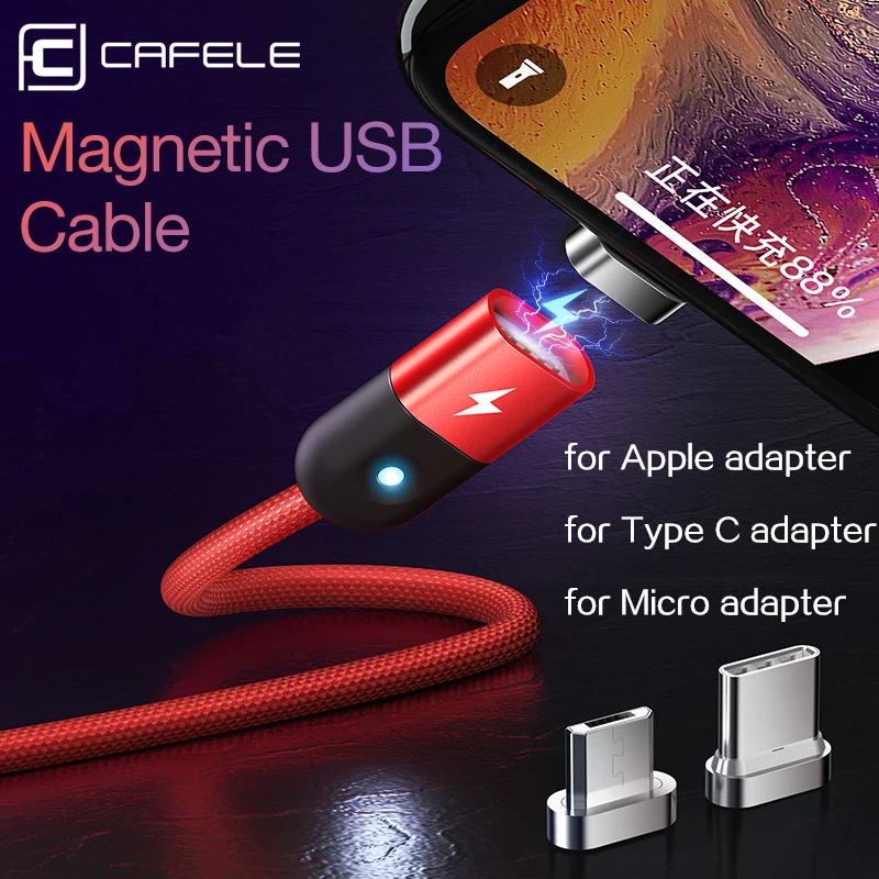 

Cafele LED Light Magnetic Charging Cable Micro USB Type C Adapter Cable for iPhone Huawei Xiaomi Samsung Data Sync Nylon Cable