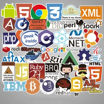 

50 Pcs Internet Java JS Php Html Programming Language Sticker Cloud Docker Bitcoin APP Logo Cool for Laptop Car DIY Stickers