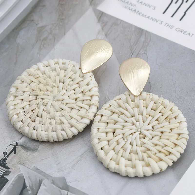 27 Style Korea Handmade Wooden Straw Weave Rattan Vine Braid Drop Earrings - Image 7