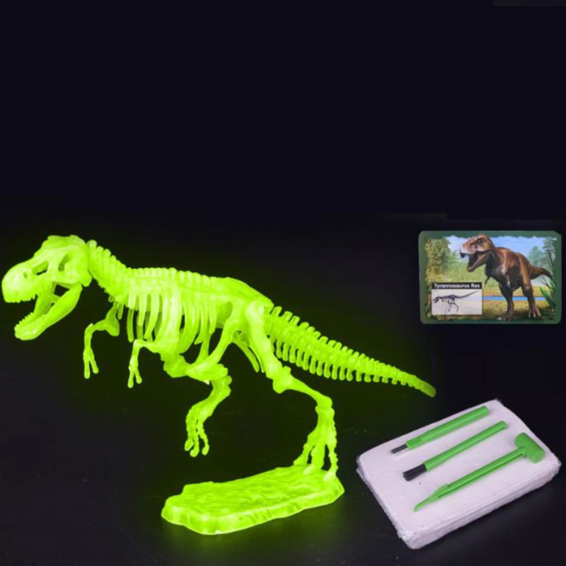 

1 Set New Dinosaur Glowing Kits 3D Excavation skeleton simulation dinosaur Figure model Kids Educational Assembling toys gifts