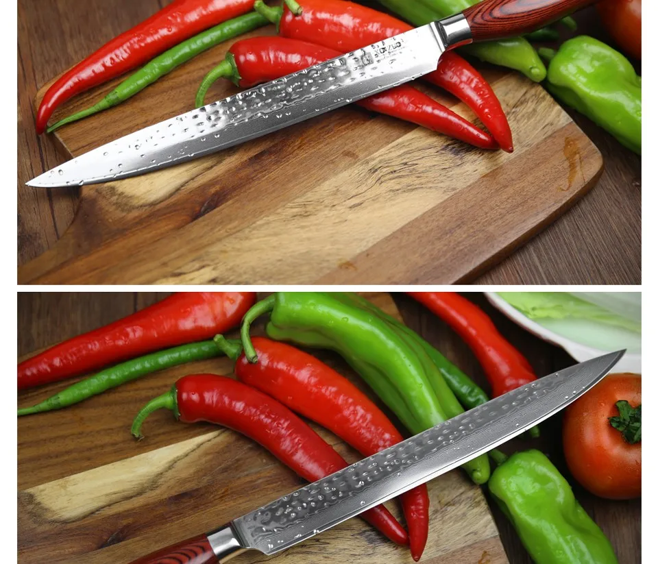 XINZUO 10 ''Тесак Ножи 10Cr15CoMoV высокоуглеродистая Дамасская сталь отличный кухонный нож для суши сашими Pakka деревянная ручка