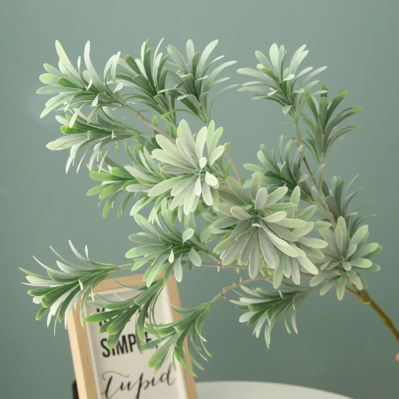 

Artificial 24 Heads Flower Pine Tree Branch Plastic Grass Fake Plant Leaf Garden Home Wedding Decoration