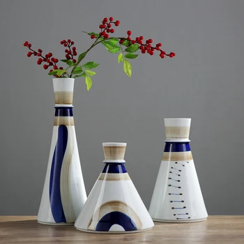 

Insert Vase Creative Art Ceramic Vase Decoration Blue Mediterranean Creative Three-piece Flower Arranger