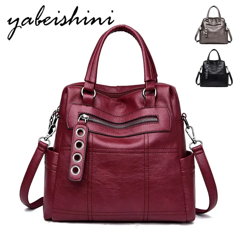 

3-in-1 Women Leather Backpacks Travel Ladies Bagpack Vintage Female Shoulder Bag Sac a Dos Mochilas School Bags For Girls Preppy