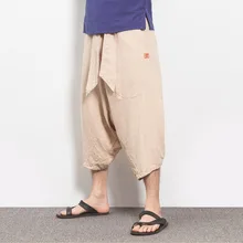 Новые модные повседневные штаны Летние льняные Мужские штаны одежда 7 Капри свободные штаны шаровары певица костюмы брюки