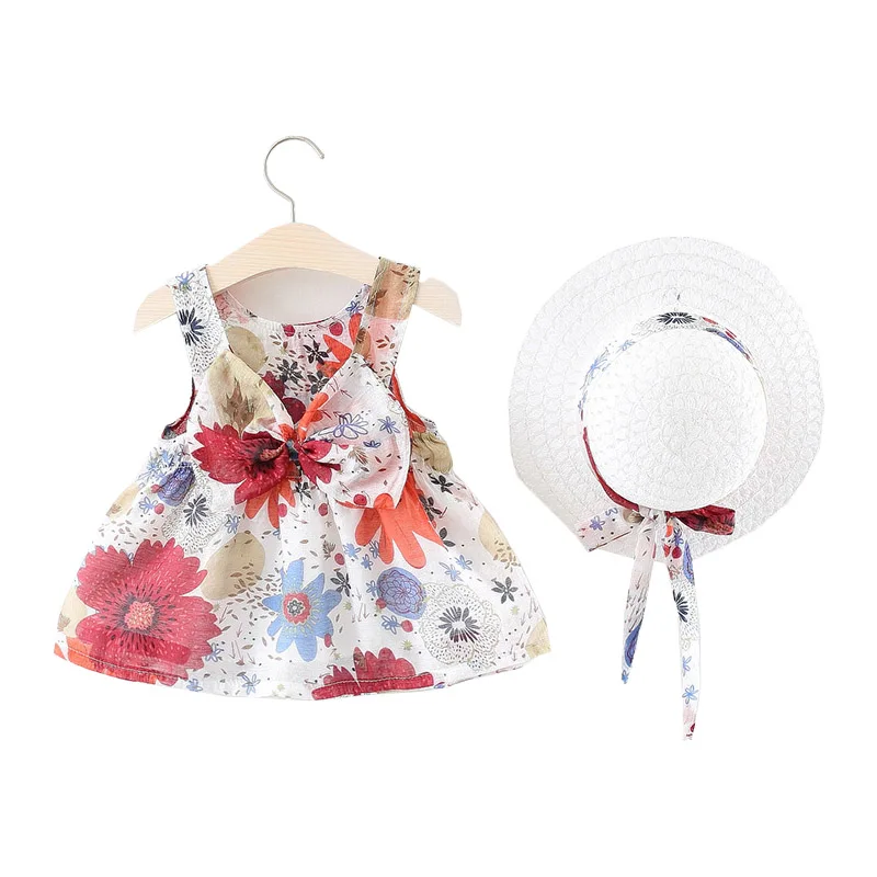 Kids Infant Girl Summer Clothes Sets Princess Dress+Straw Hat Cute Lovely Party Birthday Sun Girls 0-4T Baby Girls Kids Outfits