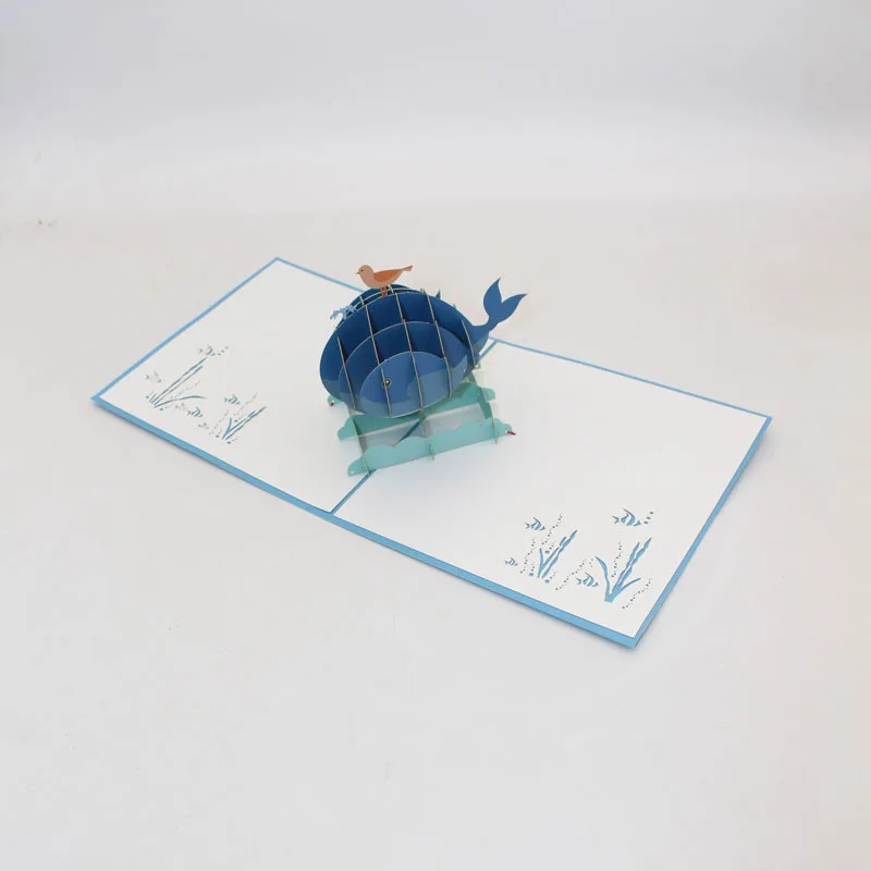 3D стерео синий кит поздравительная открытка для детей день рождения креативный