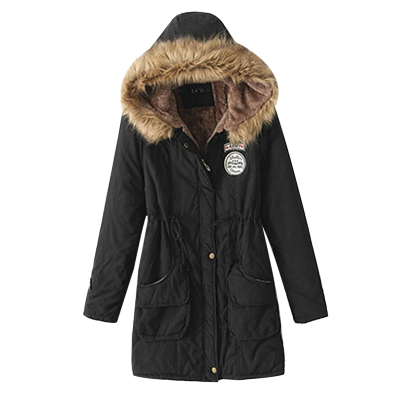 SHUJIN зимняя куртка для женщин теплый меховой воротник тонкий верхняя одежда на молнии Парка женская зимняя одежда длинная пальто - Цвет: Черный