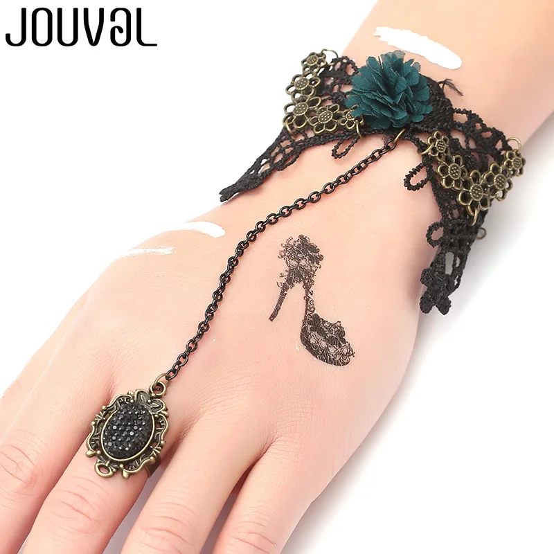 JOUVAL готический браслет черный кружевной палец рука цепь ЖГУТ женский браслет Металлический Кристалл Шарм стимпанк Леди Винтажные Ювелирные изделия - Окраска металла: B1021