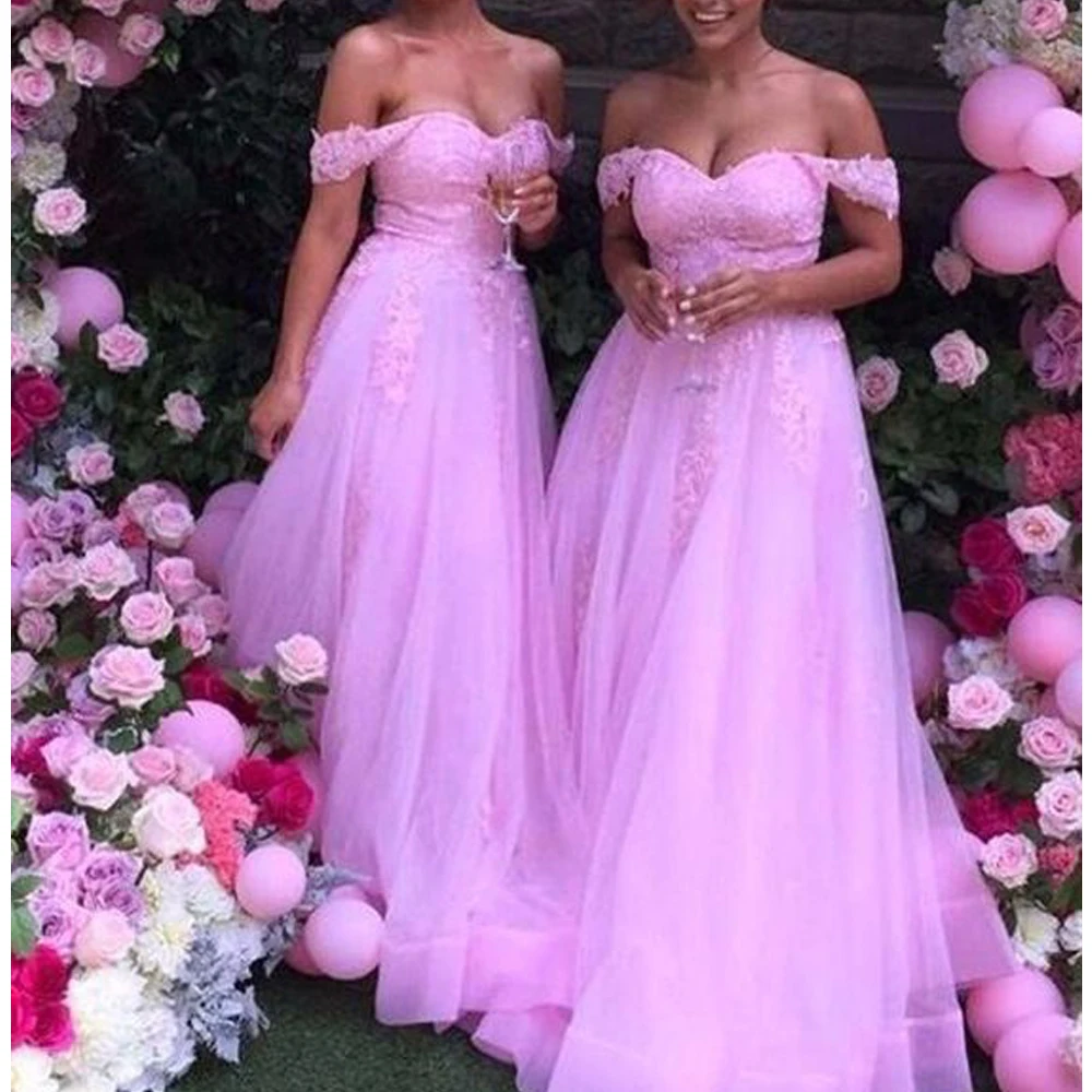 Vestidos largos de dama de honor sin tirantes con escote en corazón y falda de tul Trébol
