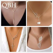 NK609 Hot Selling New Punk Minimalist Infinity Luck 8 Cross Leaf Pendants Necklaces For Women Jewelry