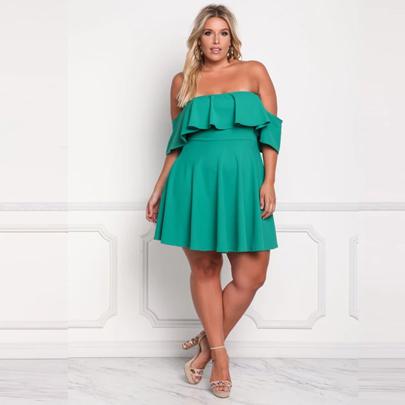 Summer-Women-Sexy-Slash-Neck-Short-Sleeve-Dress-Off-Shoulder-Ruffles-Elegant-Solid-Ladies Empire-Dresses-Party-Female-SCL0117 (9)