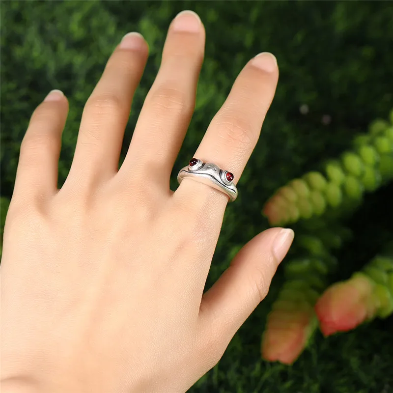 V.YA, модное 925 пробы Серебряное Гранатовое кольцо для женщин, женское милое кольцо в виде лягушки, регулируемое серебряное ювелирное изделие