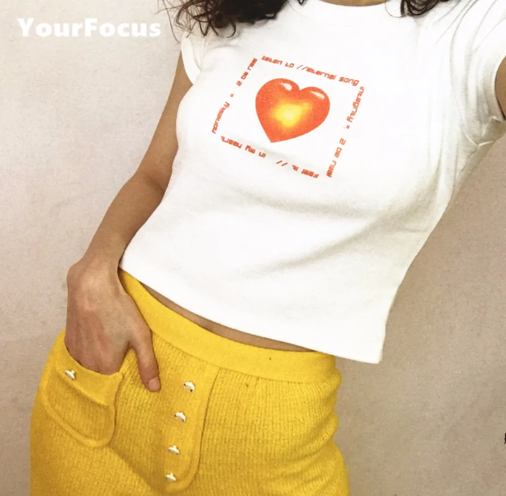 

2 BE REAL tshirt new summer 2018 heart print cropped tight short crop top women cute kawaii harajuku T-Shirt