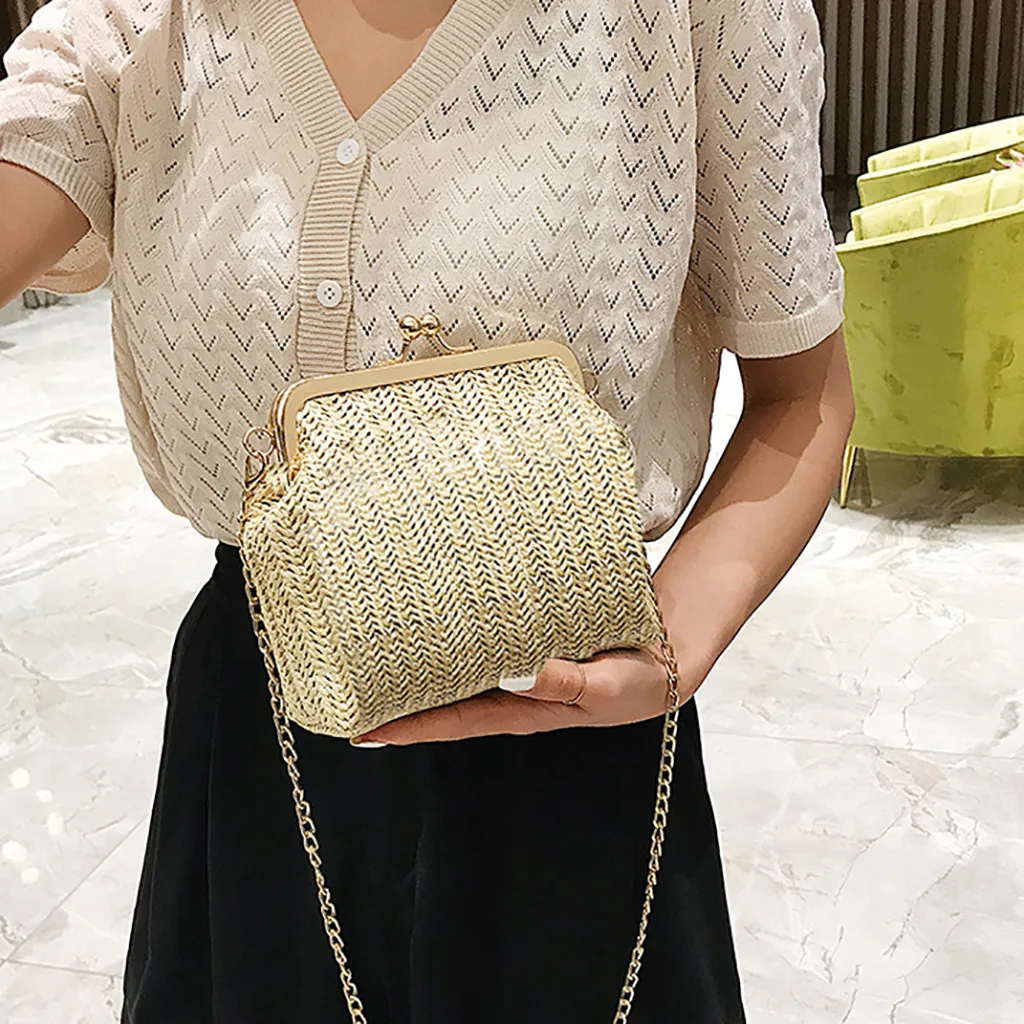 

CONEED Women Handbag 2019 Simple Straw Wild Messenger Bag Summer Fashion Pure Color Hasp Shoulder Bag Women Shell Bag Jn24