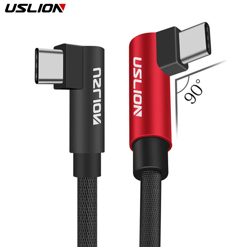 

USLION Type C USB Cable For Samsung S9 Plus S8 Note 8 Xiaomi For pocophone F1 Type-c Cord Phone Charger Fast Charging 90 Degree