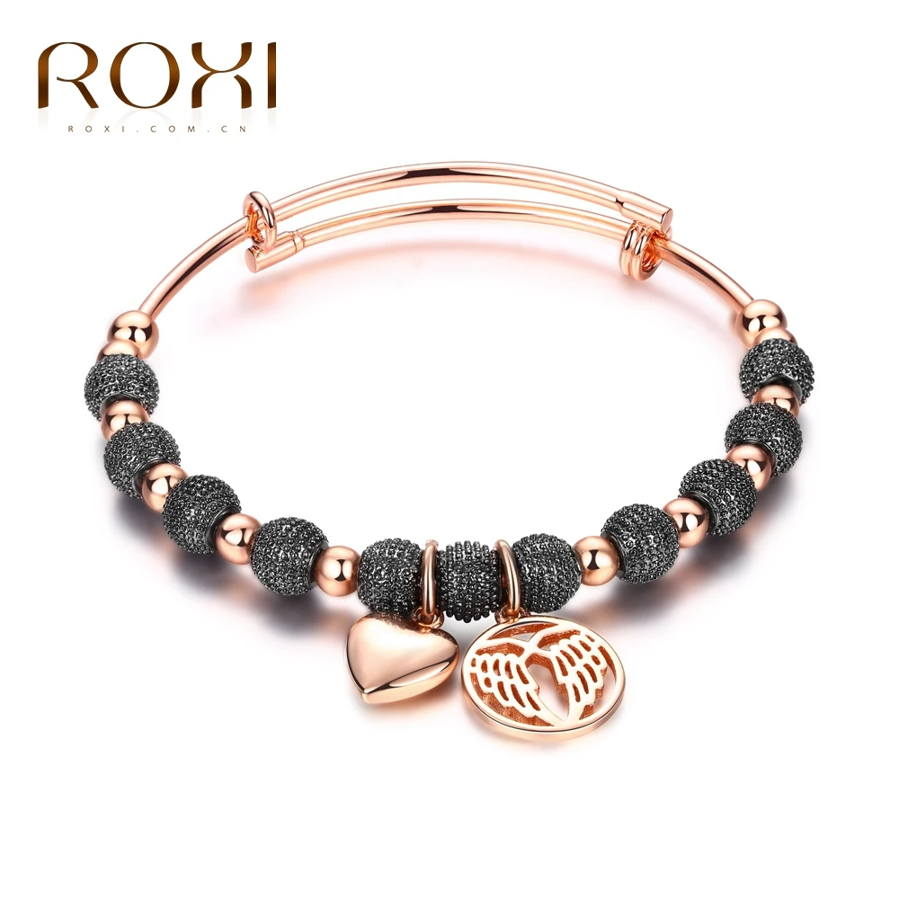 ROXI Fashion Bracelets & Bangles For Women Rose Gold Color Charm Lovely Wing Pendant Bracelet Beads Jewelry pulseira feminina