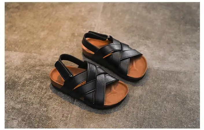 Summer Kids Pu Leather Sandals Baby Girls Casual Shoes Children Beach Sandals Boys Brand Black Shoes Fashion Sport Sandals