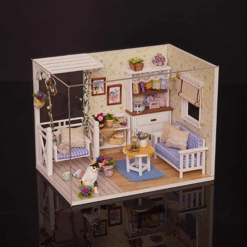 Новая серия 1029 деревянная кукла дом кукла мини пылезащитный чехол 3D деревянный игрушечный дом детские игрушки подарок на день рождения котенок дневник