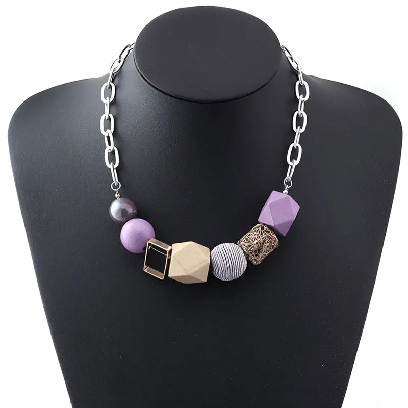 

Zoeber Purple Color Wood Beads Necklace Geometric Statement Necklaces & Pendants Collares for Women Dinner Party Jewelry