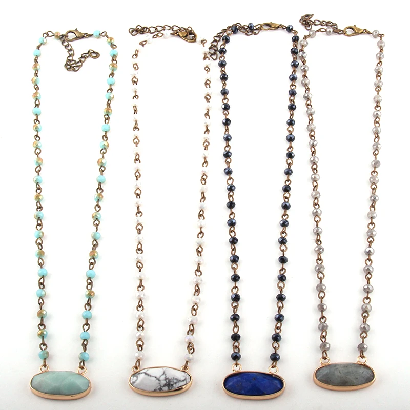 Модные ювелирные изделия 4 мм стеклянные четки звено каменная подвеска ниспадающее ожерелье на шею для женщин национальное ожерелье