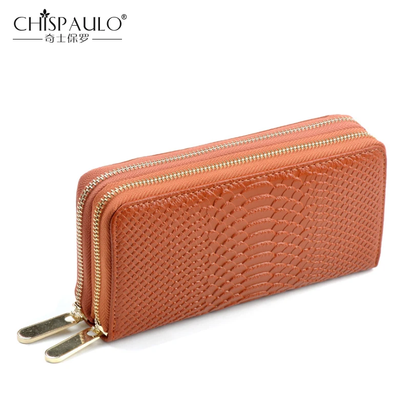 

2018 Women Genuine Leather Wallets Famous Brand Fashion serpentine Double Zipper Ladies Clutch Bag High Quality Standard Wallets