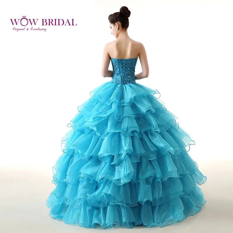 Wowbridal Элегантный Quinceanera Платье Милая С Плеча Кристалл Блестки Бисера Органзы Многоуровневое Раффлед Бальное платье